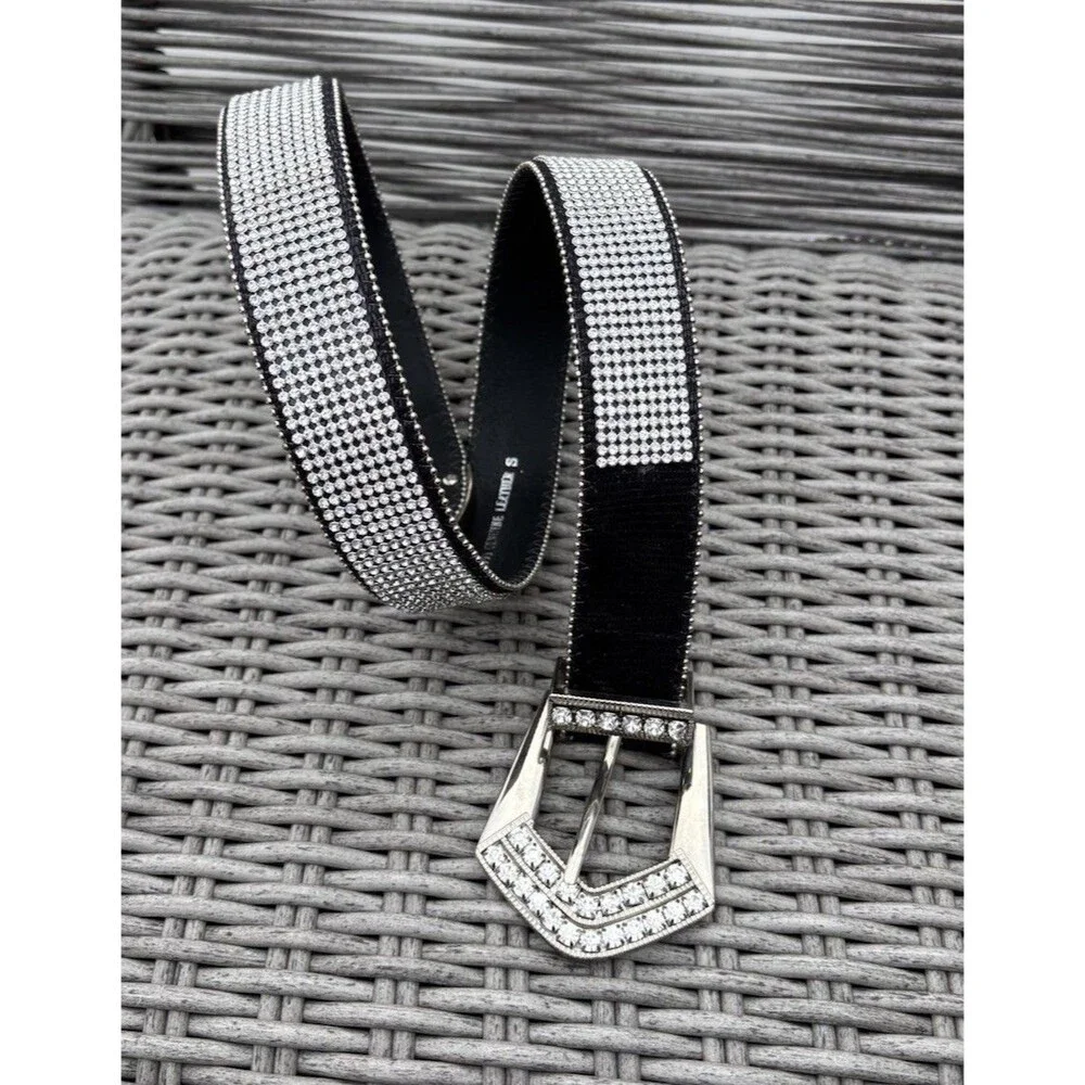 Women’s Black Leather Rhinestone Belt Size S